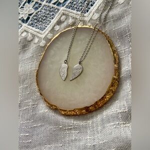 Double Necklace Best Friends heart‎ stainless steel choker silver necklace (2)